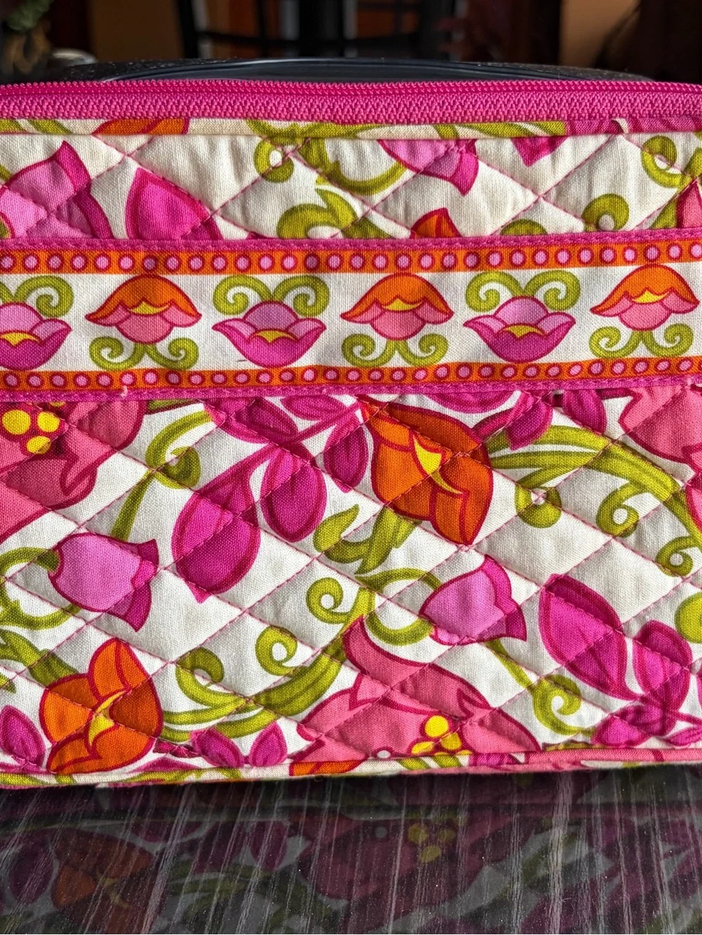 Vera Bradley Pink, Orange & Green Floral Quilted Zip Pouch